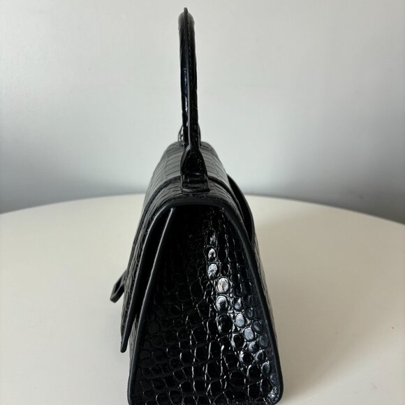 WOMEN'S HOURGLASS XS HANDBAG CROCODILE EMBOSSED IN BLACK - Picture 4 of 7